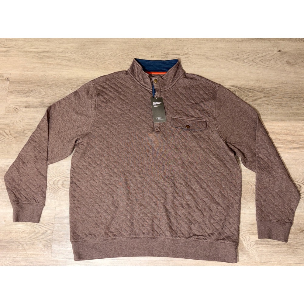 Goodfellow & Co Mens Quilted Quarter Snap Pullover Brown XL NWT Comfort Wear